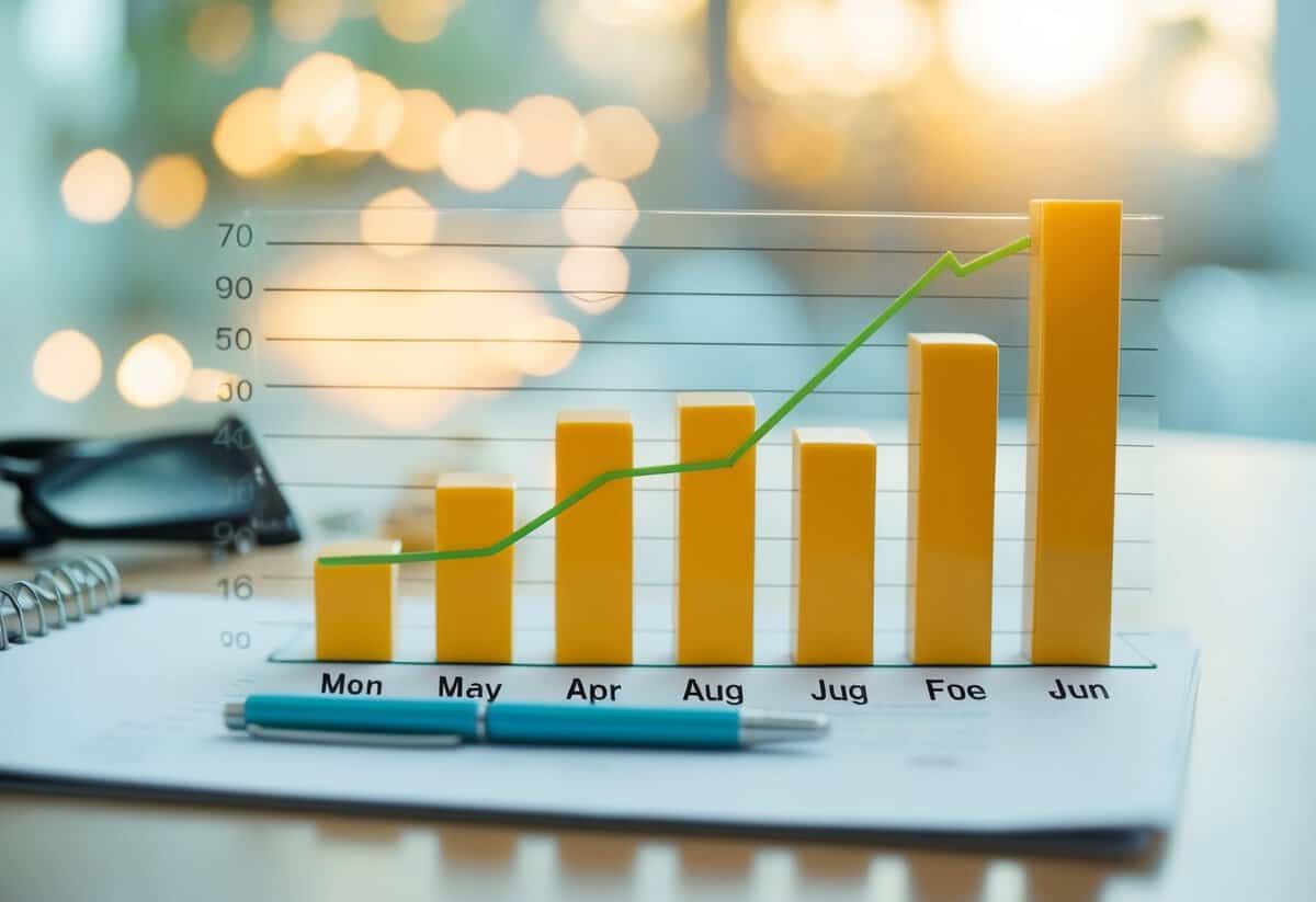 A wedding cost chart with a bar graph showing the fluctuating costs by month