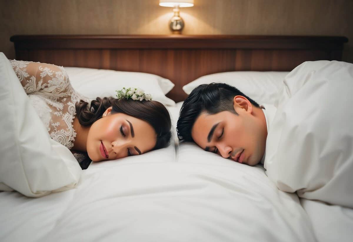 The bride and groom sleep in separate rooms, following the tradition of spending the night apart before their wedding day