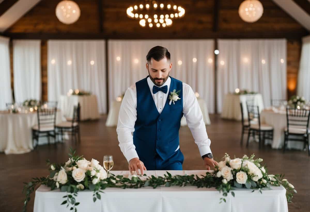 The groom overseeing reception setup and post-wedding cleanup