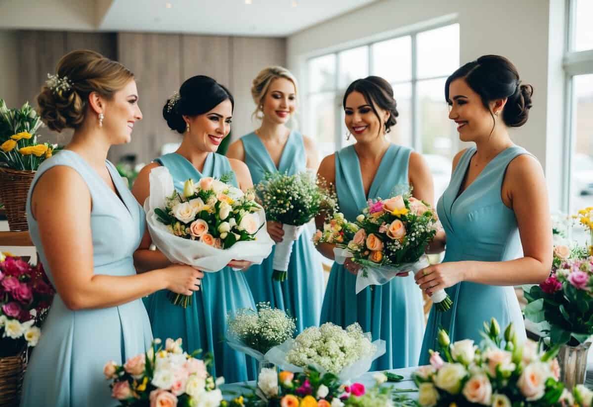 Bridesmaids purchasing and arranging flowers for the wedding