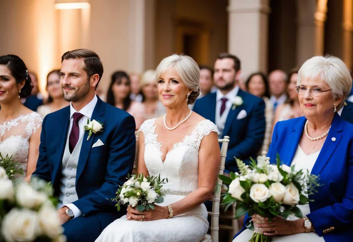The mother of the groom is seated first at the wedding, followed by the mother of the bride
