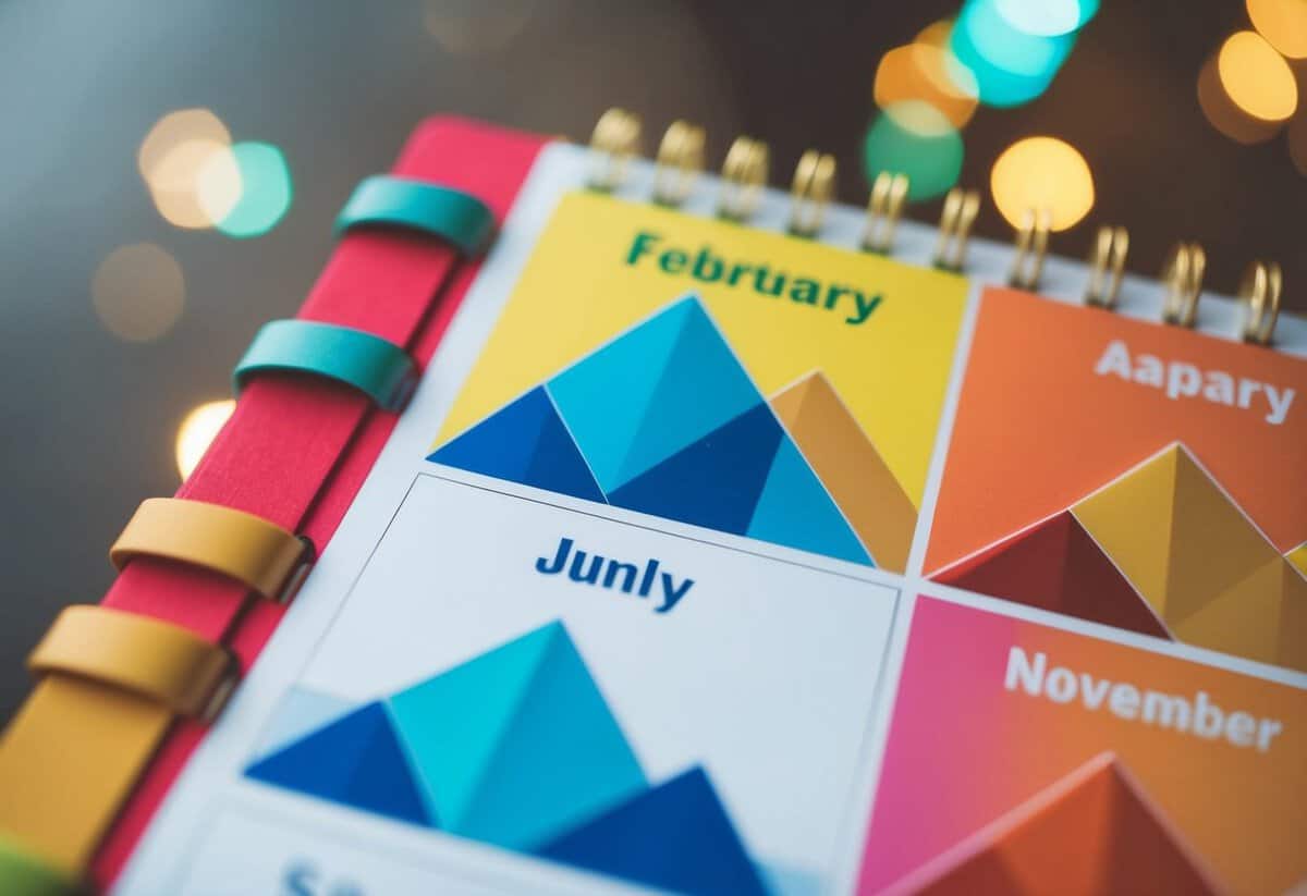 A colorful calendar with highlighted peaks in various months