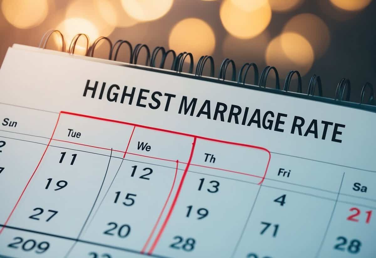 A calendar page with a highlighted month showing the highest marriage rate