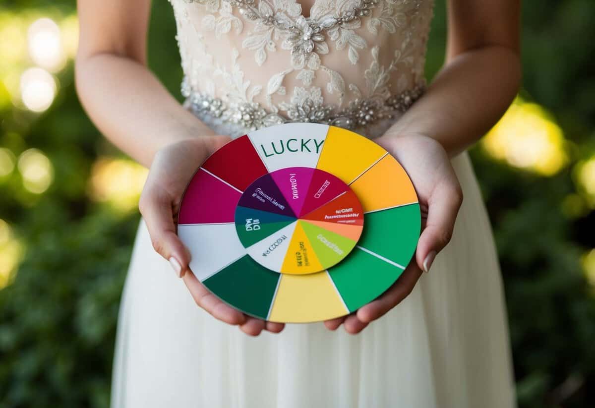 A bride's palette featuring lucky colors for her dress and accessories
