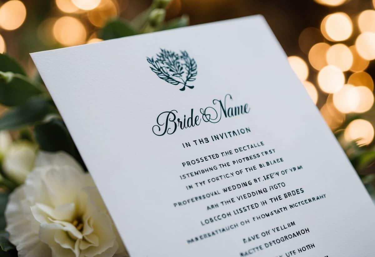 A wedding invitation with the bride's name listed first