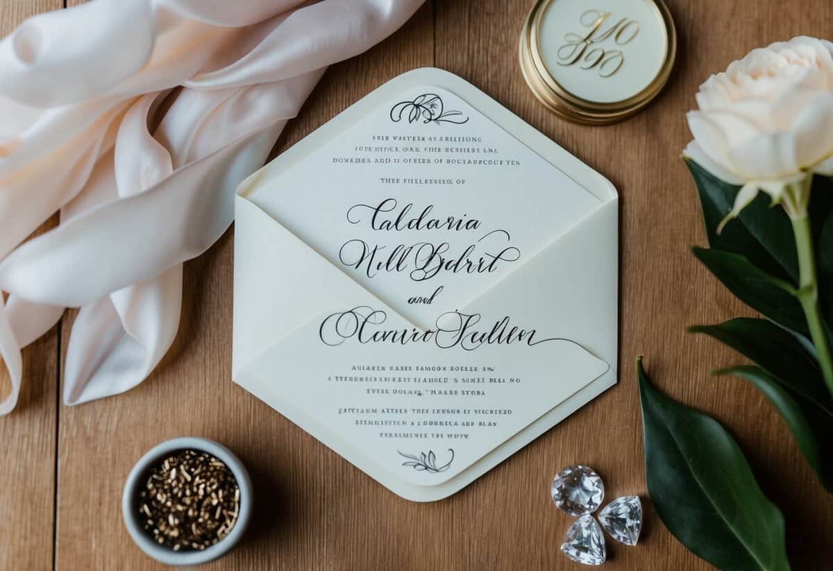 A wedding invitation with two elegant names written in calligraphy
