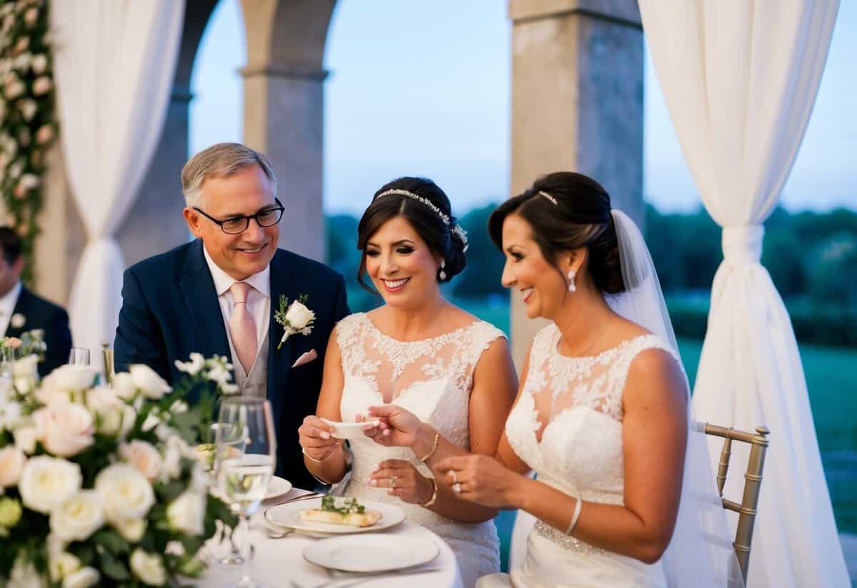 The bride's parents pay for the floral arrangements, venue rental, and catering for the wedding reception