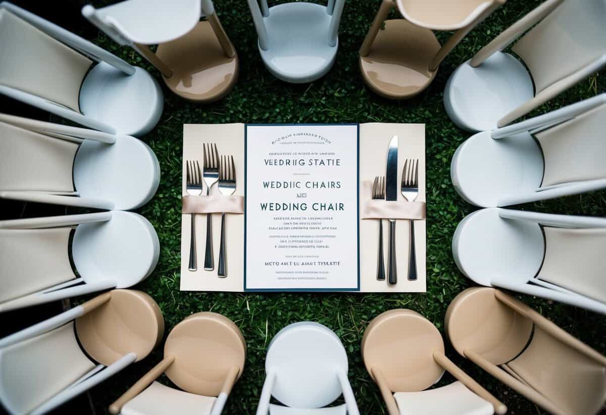 A wedding invitation surrounded by a mix of filled and empty chairs, indicating the varying attendance rates