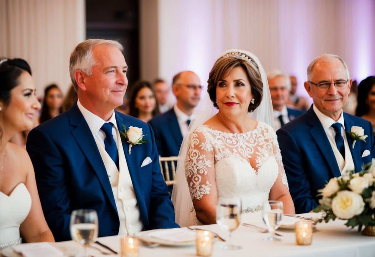The mother of the bride sits next to the groom’s parents at the reception seating plan