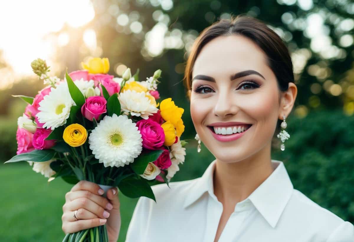 A bouquet of flowers and a smiling face