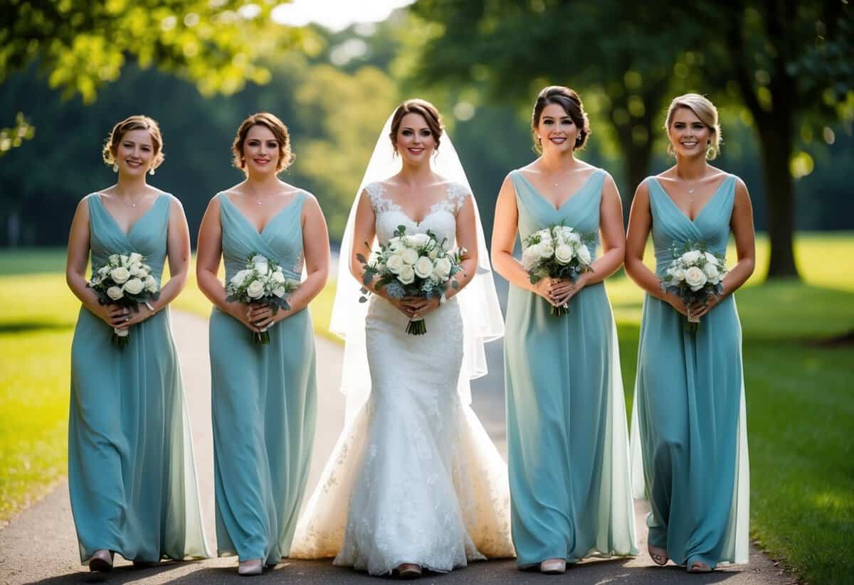 Bridesmaids walk ahead of the bride in a graceful procession