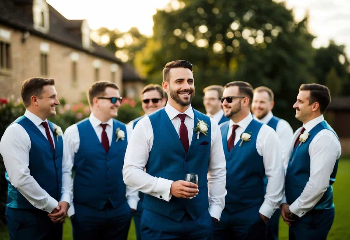 The groom's party gathers for pre-wedding festivities