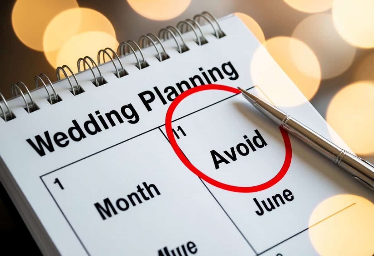 A calendar with crossed out months and a red circle around them, indicating the months to avoid for wedding planning