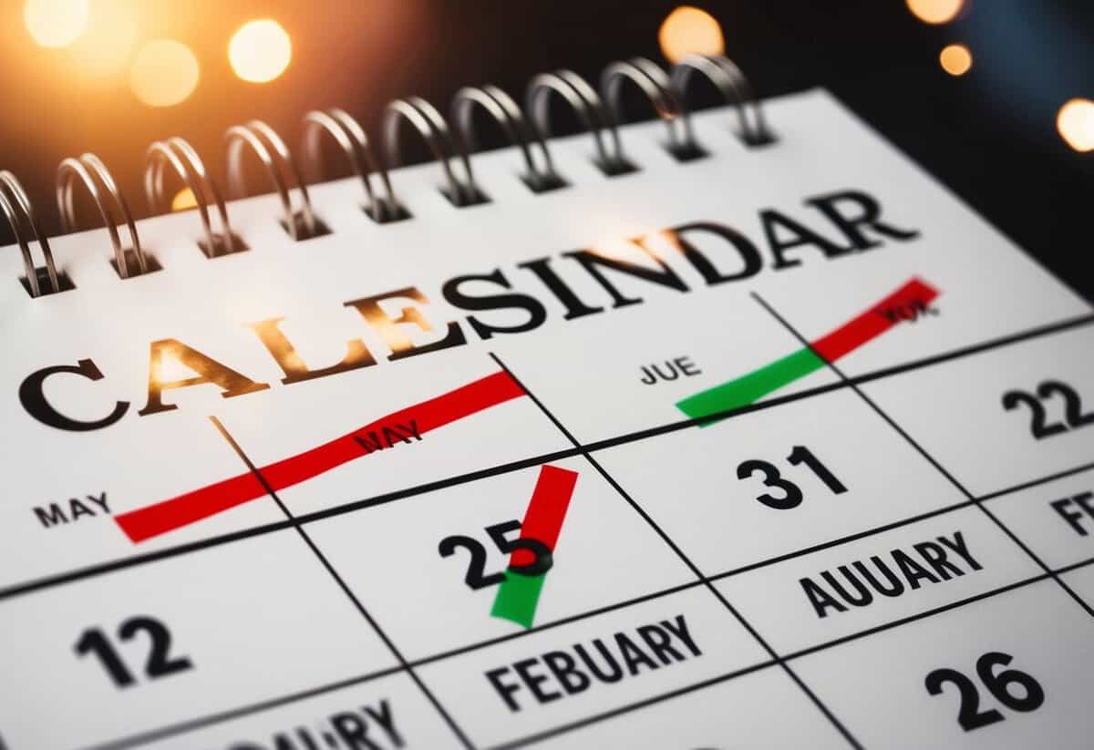 A calendar with crossed out months and highlighted dates