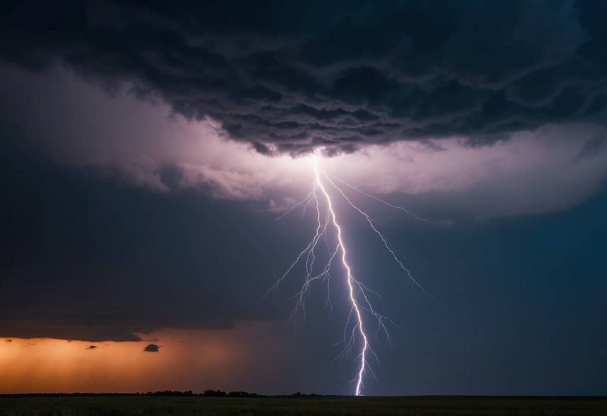 A stormy, dark sky with lightning striking the ground