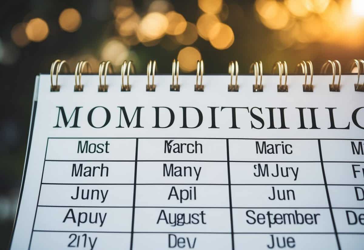 A calendar page with the months of the year, with the most popular month for weddings highlighted