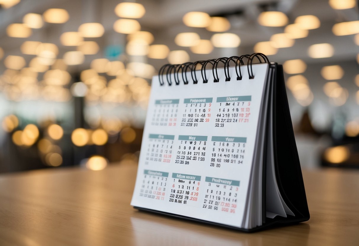 A calendar with a large number of marked dates in the year