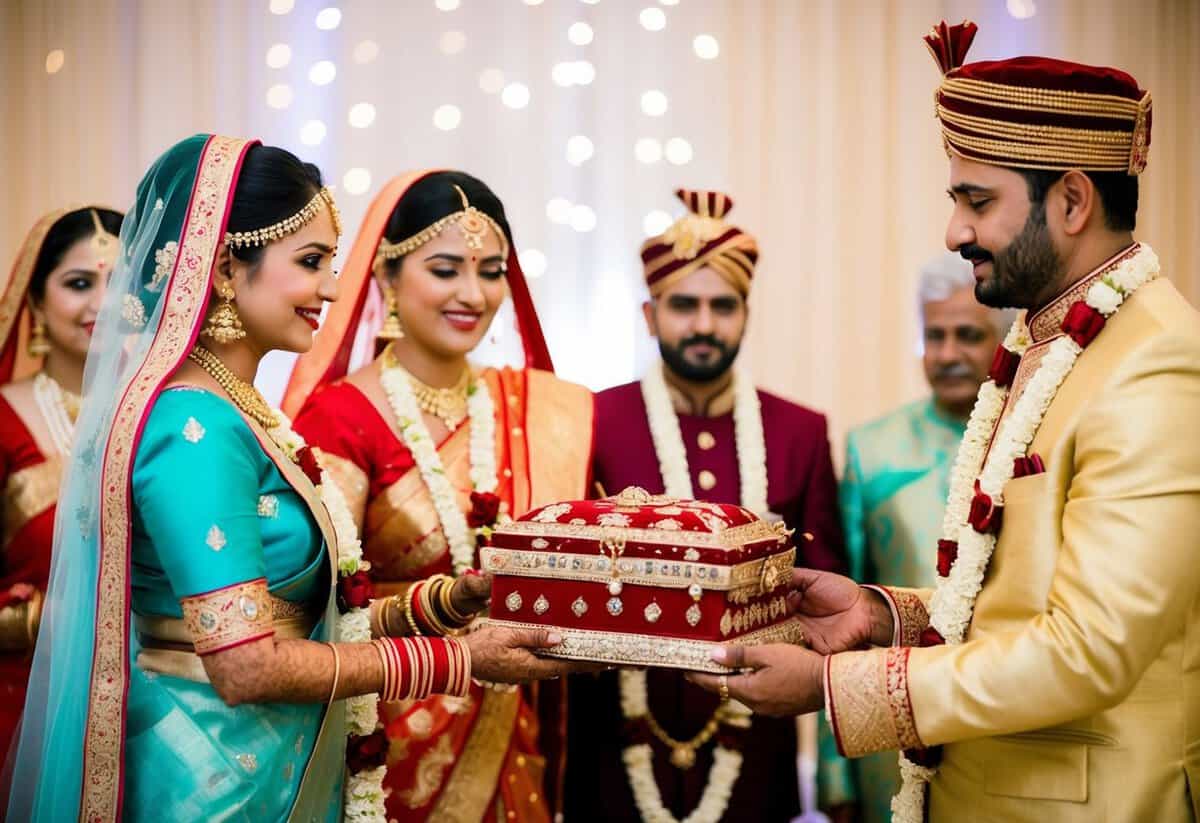 A bride's family presents dowry to the groom's family, while the groom's family covers the wedding expenses