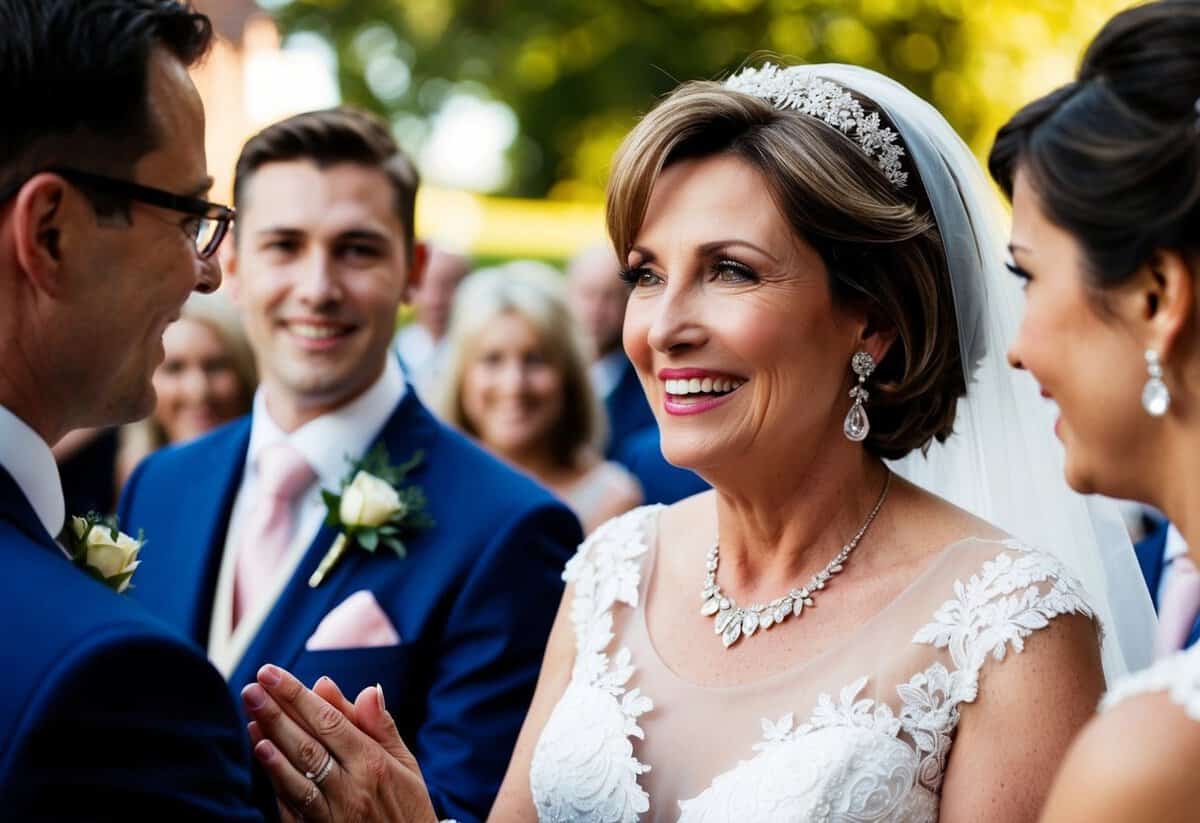 The mother of the groom smiles and offers heartfelt congratulations