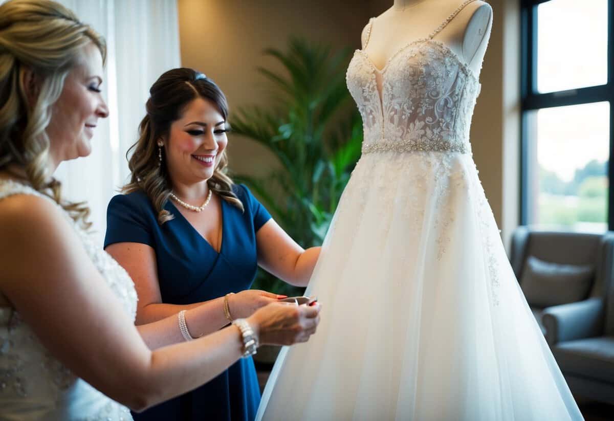 A bride's dress being chosen and paid for by a family member or the bride herself