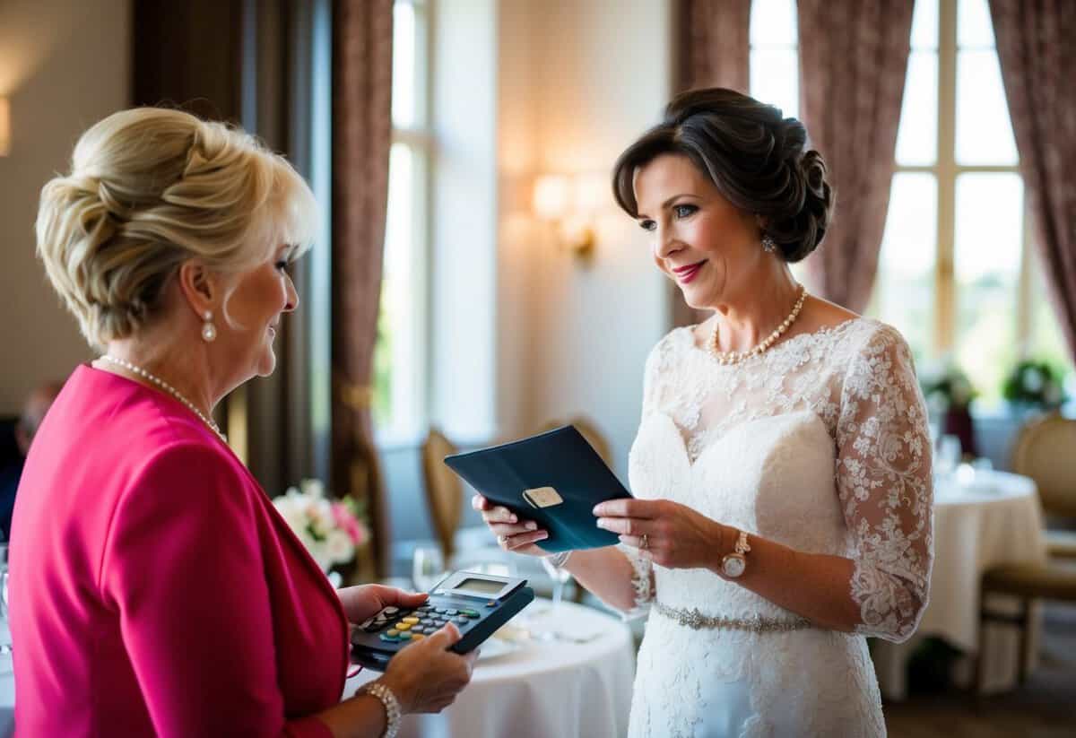The mother of the bride paying for wedding expenses, including the venue, catering, and decorations