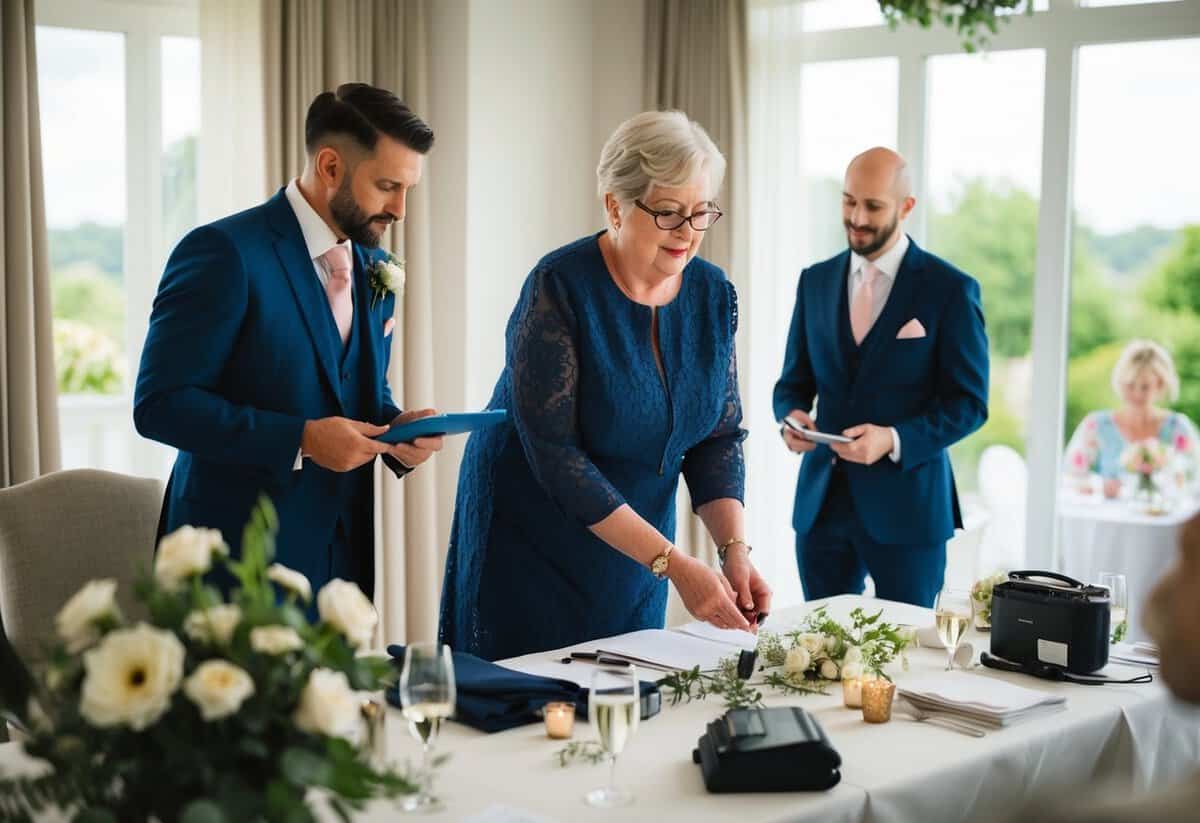 The groom's mother arranging and overseeing wedding preparations, coordinating with vendors, and assisting with family and guest accommodations