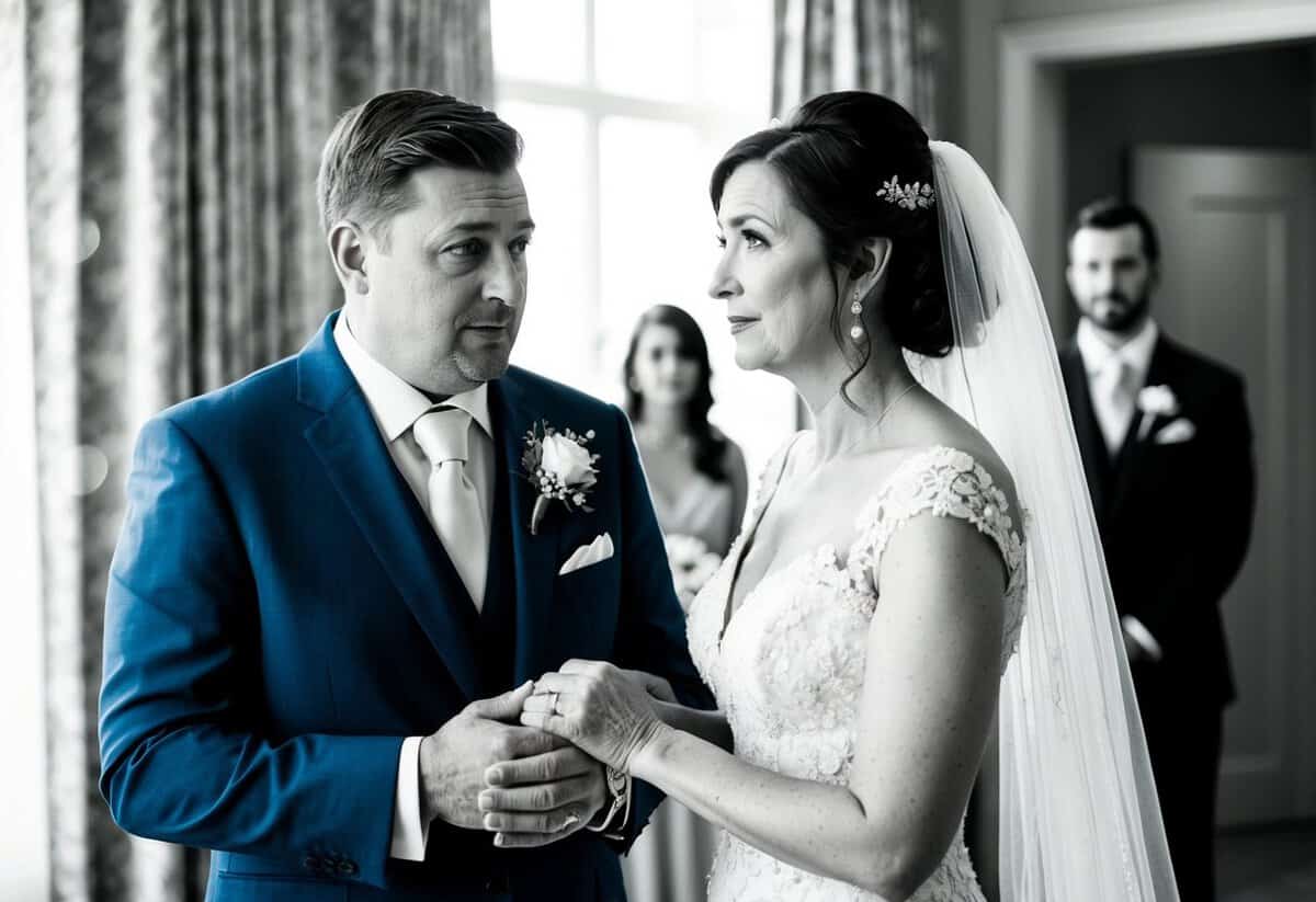 The groom's mother offering emotional support and guidance to the bride before the wedding ceremony
