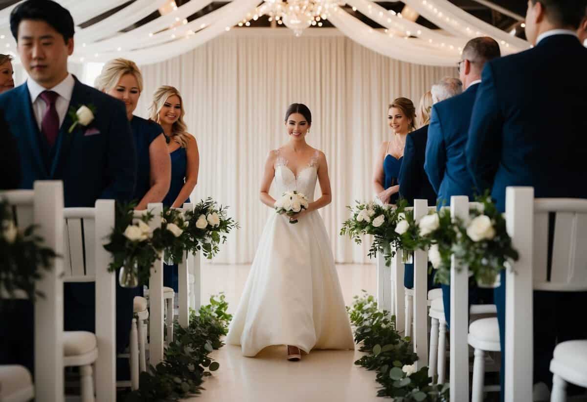 A lone figure moves gracefully down the aisle