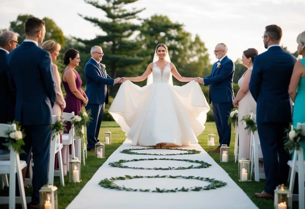 A bride circles a symbolic path 7 times, representing completeness and unity in a modern wedding ceremony