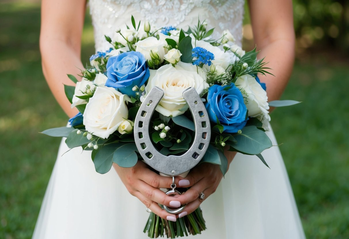 A bride's bouquet, a horseshoe, a silver sixpence, and something blue