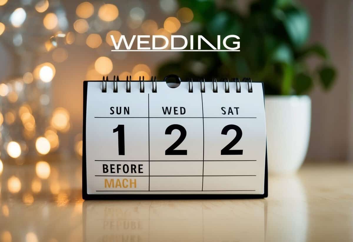 A calendar with the date three months before a wedding highlighted