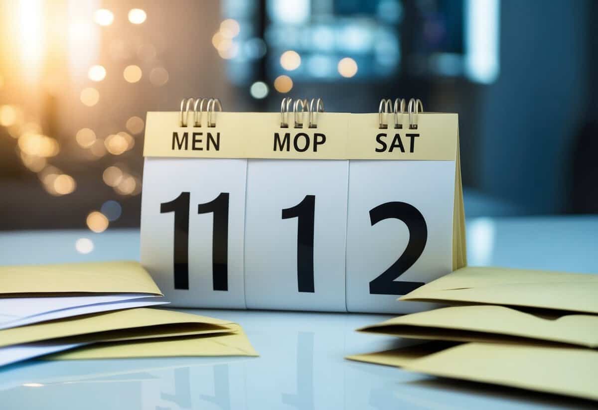 A calendar with the date three months in the past, surrounded by unopened envelopes and a disappointed expression