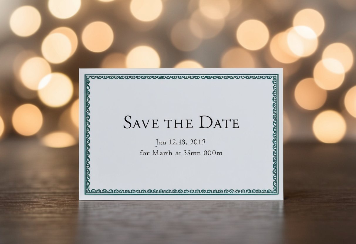 A blank save the date card with space for names and a decorative border