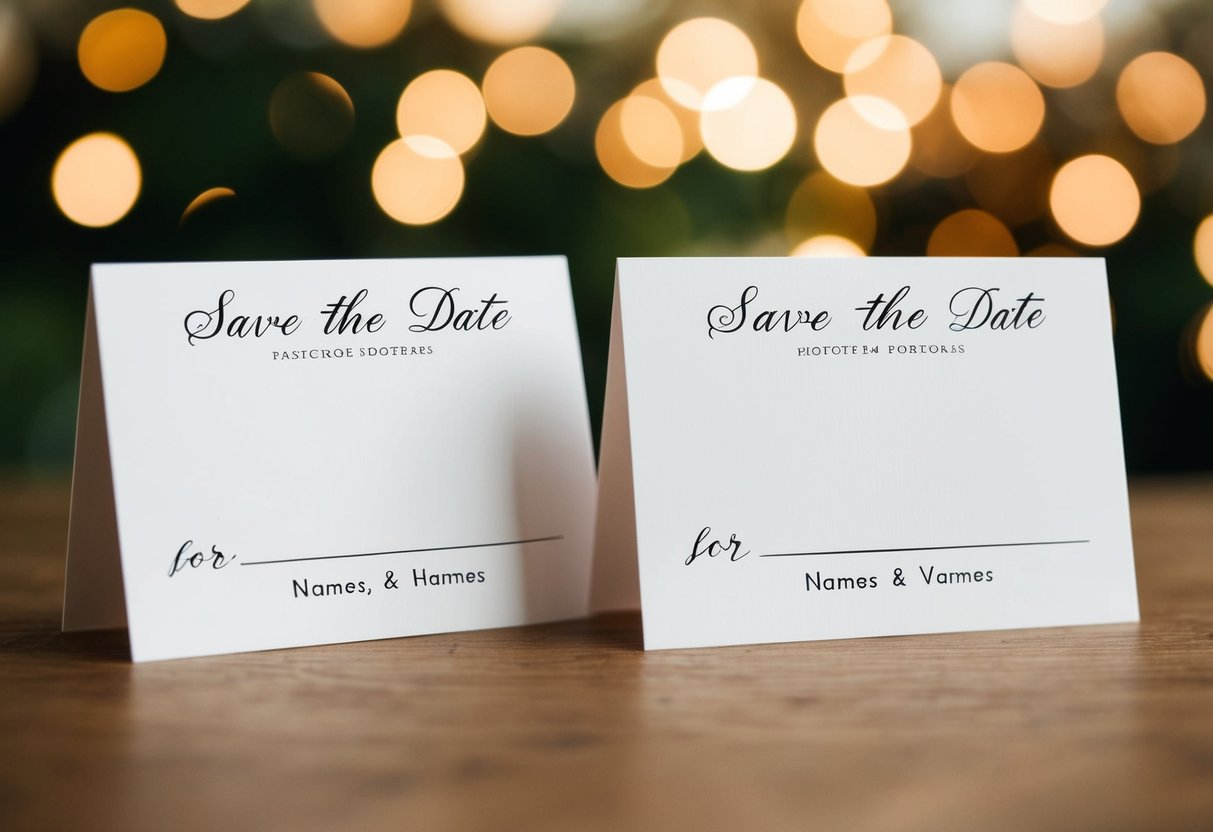 Two blank save the date cards with space for names