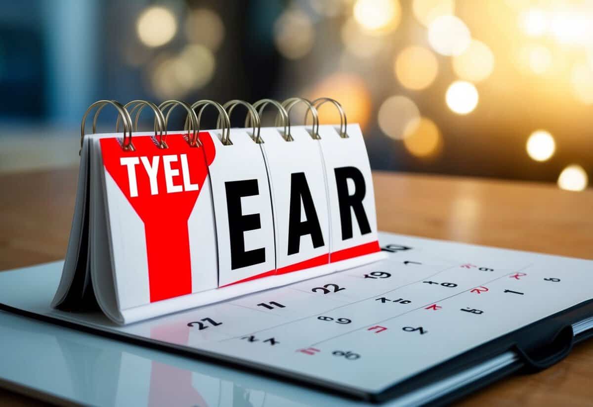 A calendar with one year marked in bold