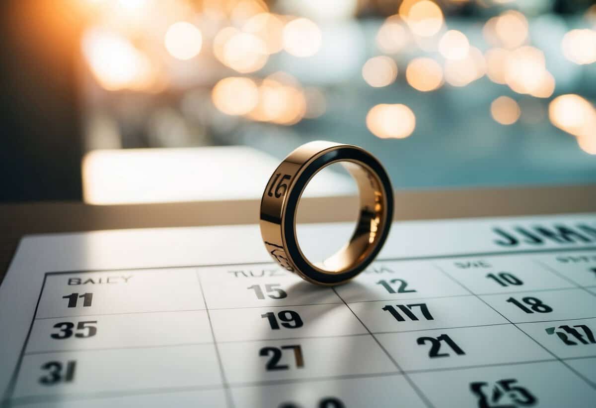 A ring placed on a calendar marking a date within 6 months
