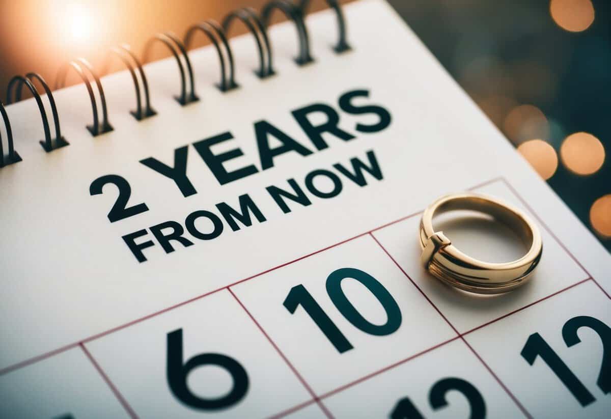 A calendar with a ring on the date "2 years from now"
