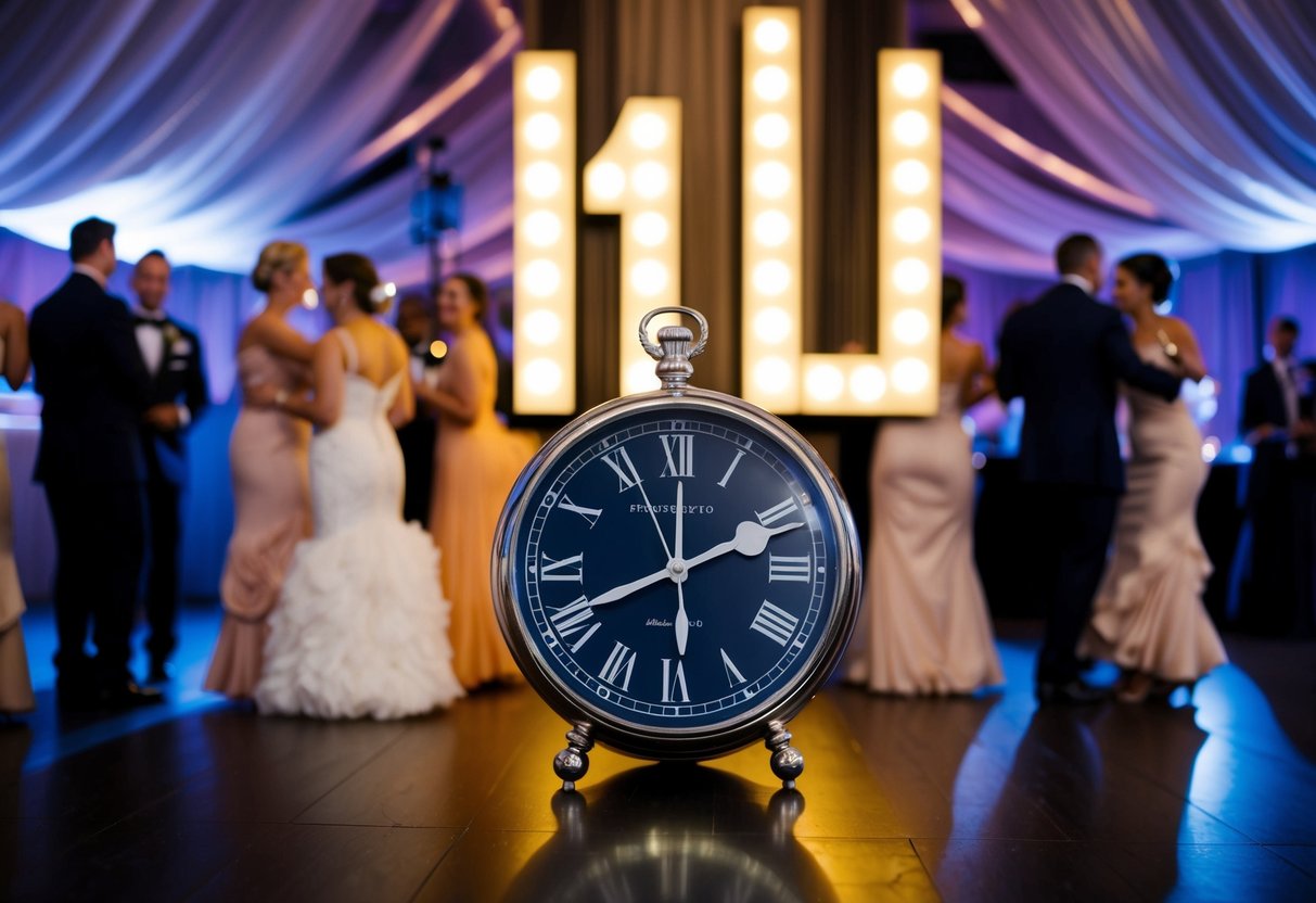 A clock striking 11pm, with a half-empty dance floor and guests starting to say their goodbyes