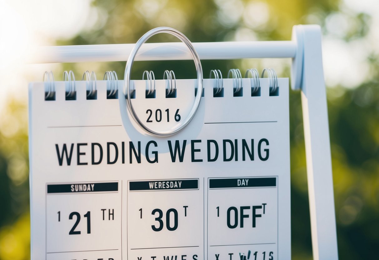 A calendar with a circle around the date of the wedding and a series of X's marking the days off following the event