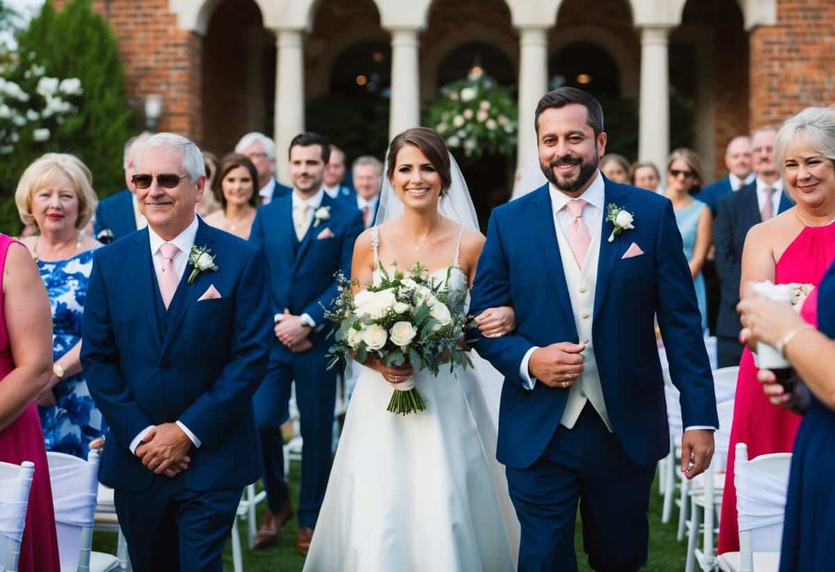 Guests leaving a wedding ceremony while others are still present, indicating an early departure