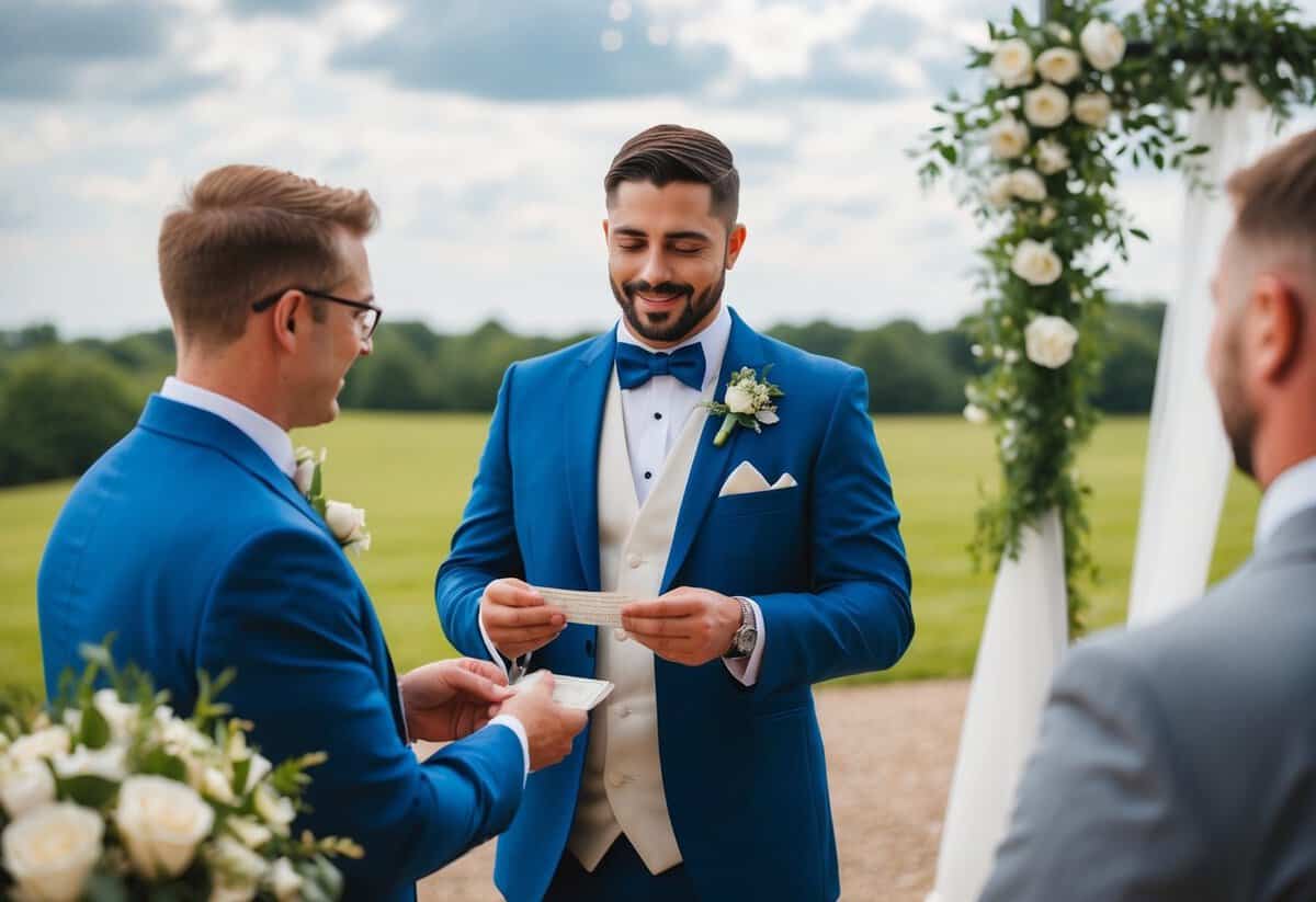 The best man pays for the groom's ceremonial attire and presentation