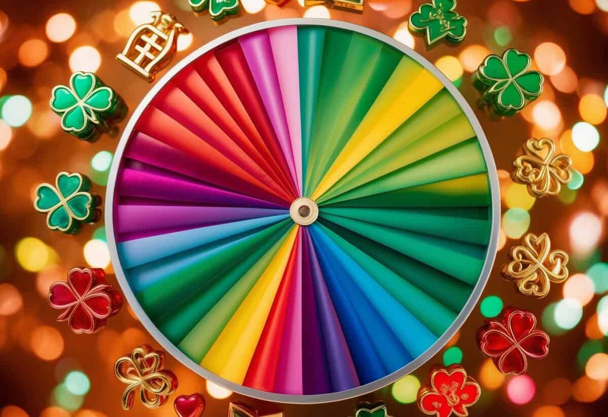 A vibrant color wheel surrounded by symbols of luck and love