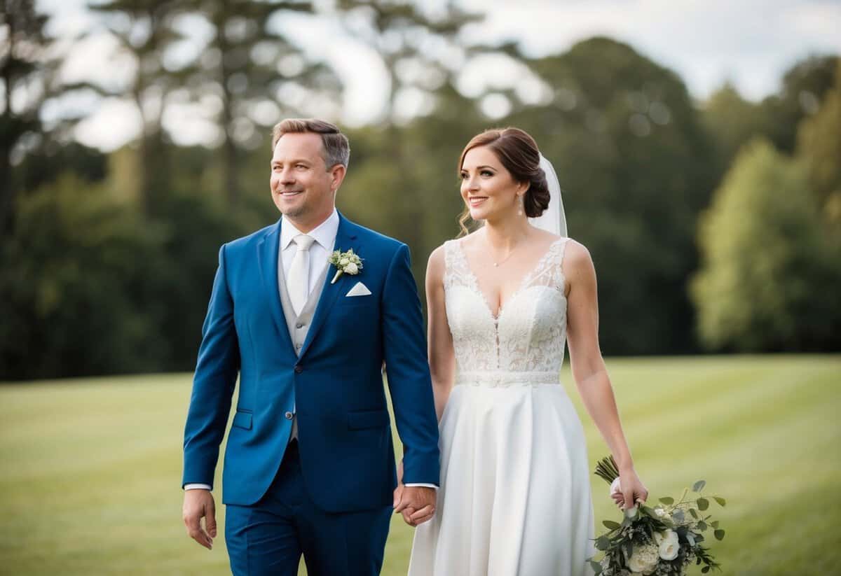 The best man and maid of honor walk side by side