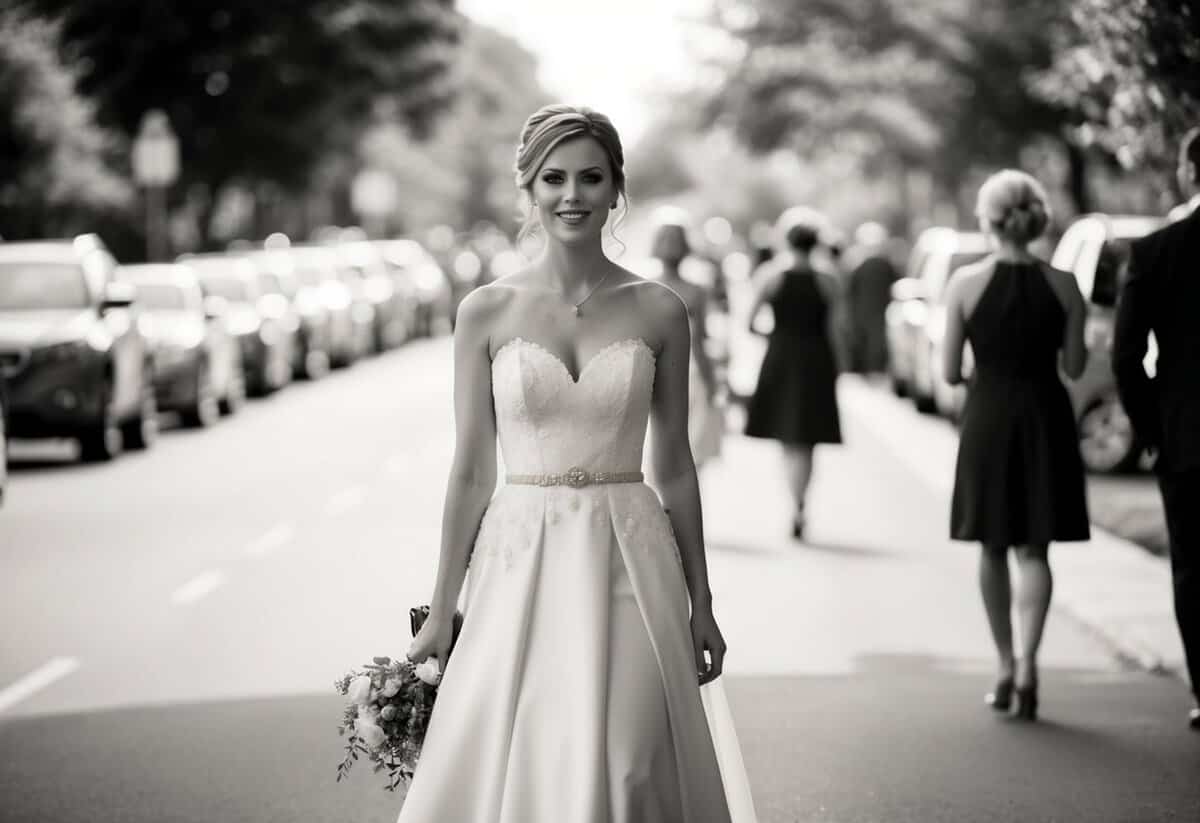 The maid of honor walks ahead, leading the way