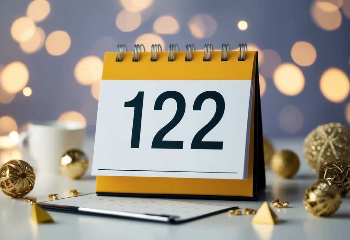 A calendar with a highlighted date, surrounded by various decorative elements, and a blank space for the RSVP deadline