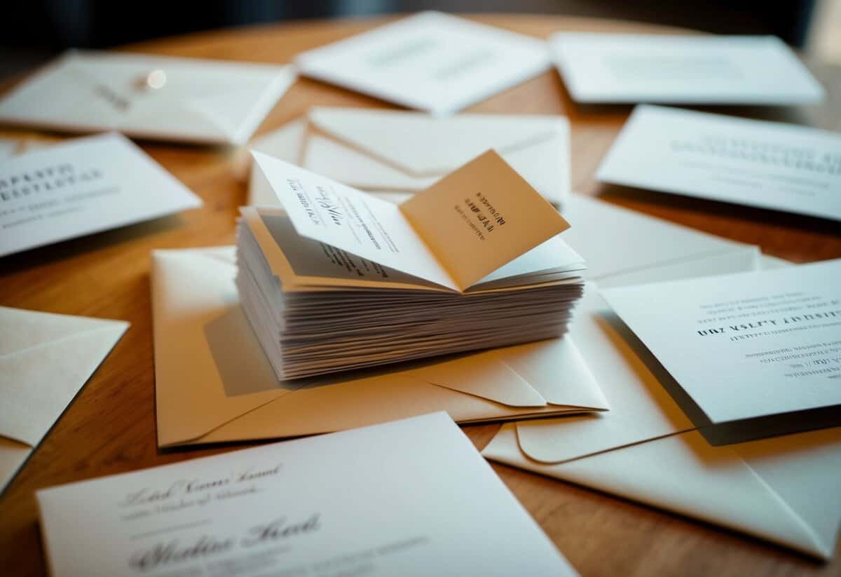 A pile of wedding invitations with some left unopened