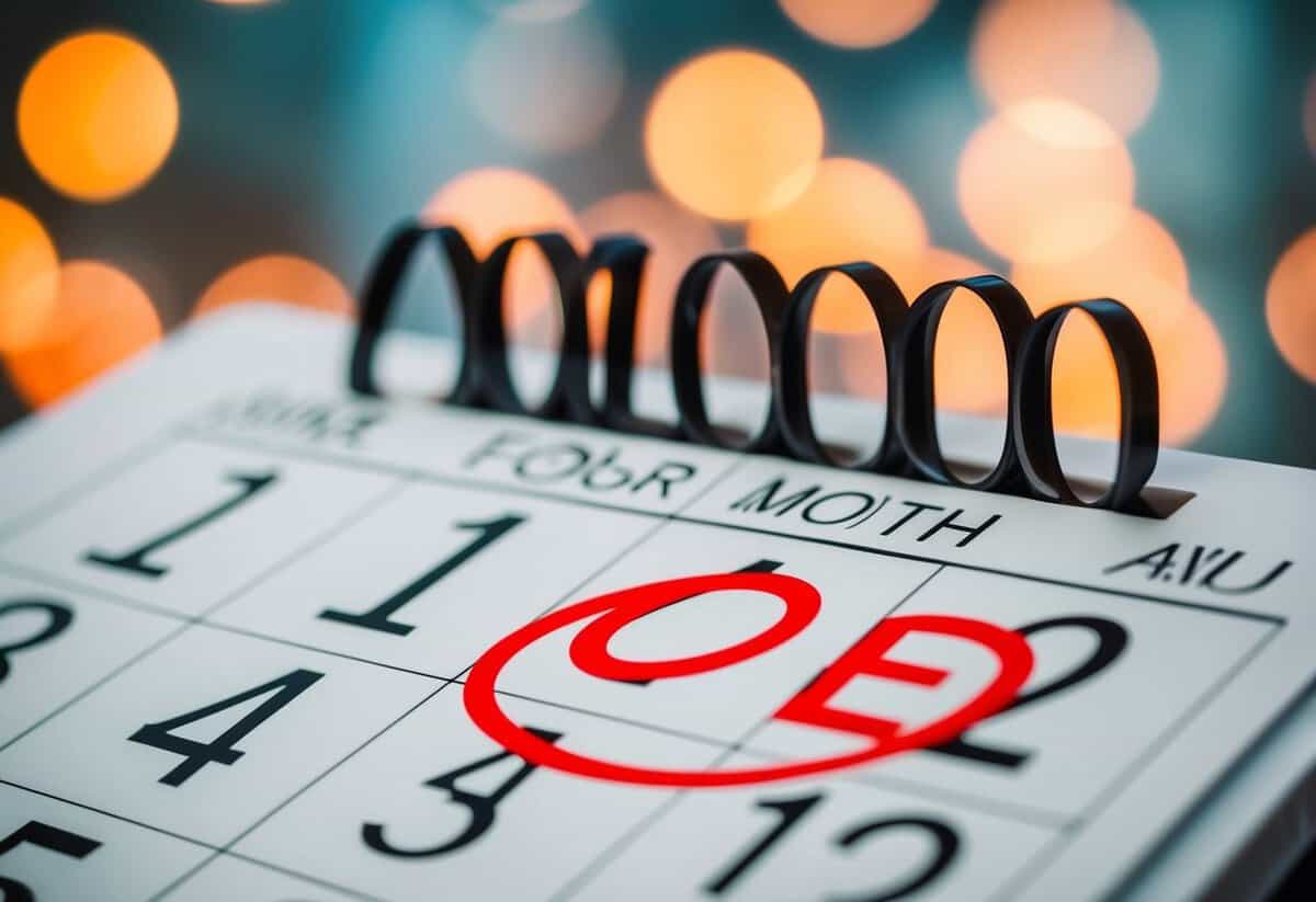 A calendar with a date four months ahead circled in red