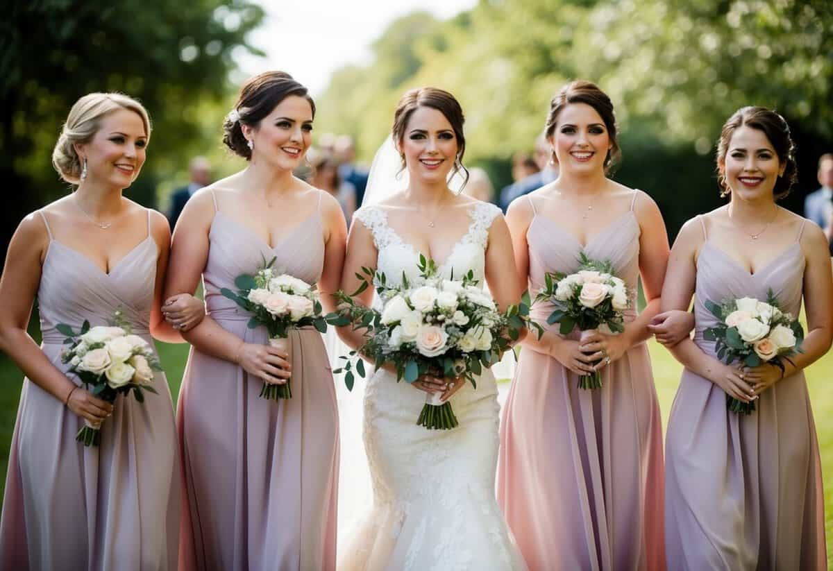 Bridesmaids lead the procession, followed by the bride