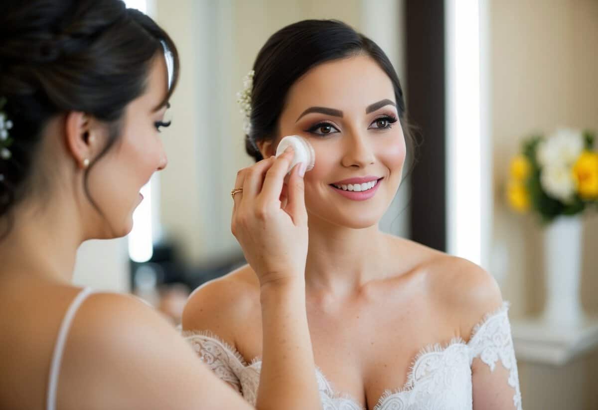 A person applying moisturizer before wedding makeup