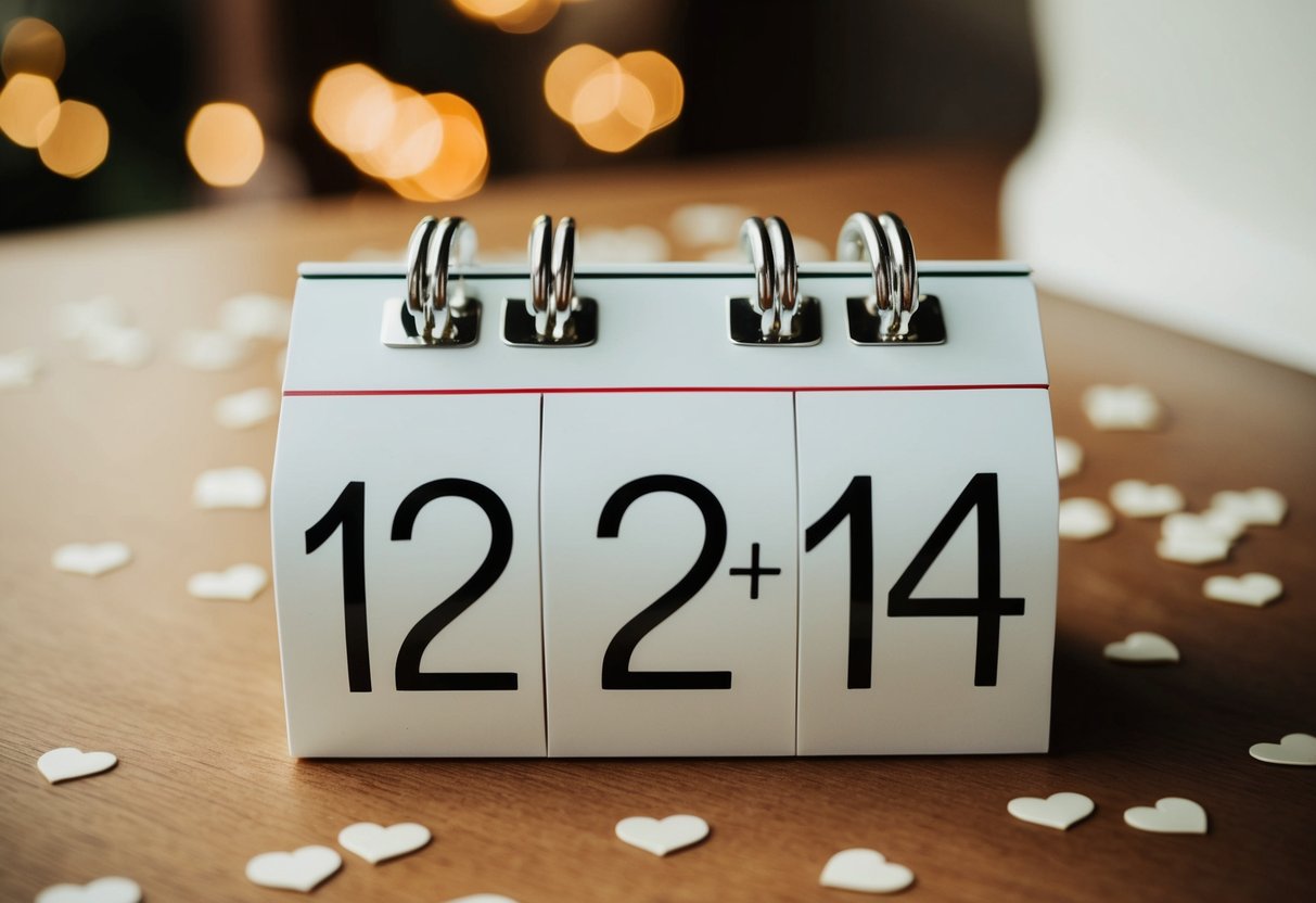 A calendar with highlighted dates and wedding symbols